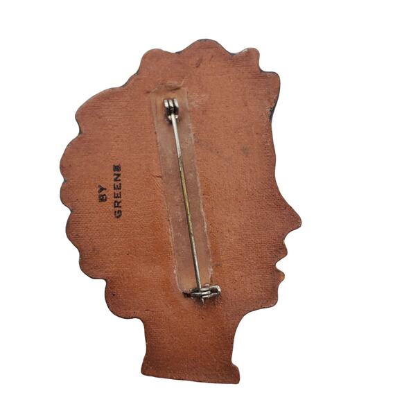 Sultan Genie Brooch Head Face Man Figural Pin Vintage Signed Greene Composite - Picture 5 of 5